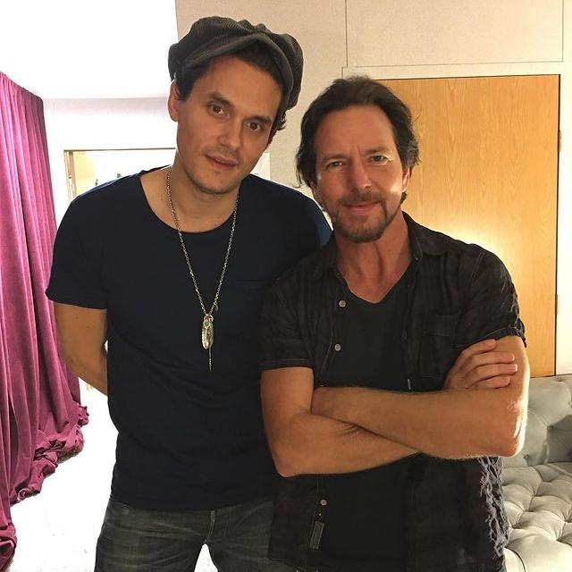 John Mayer beside Eddie Vedder.